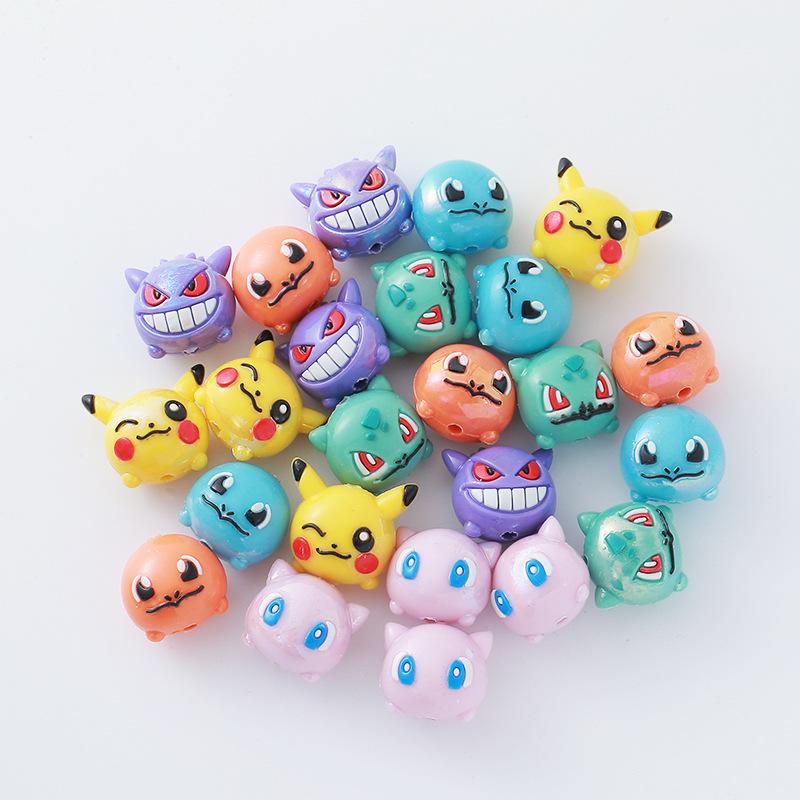 12Pcs Pokémon Bead Diy Mobile Phone Strap Keychain Refrigerator Magnet Resin Pocket Small Doll Student Party Gift