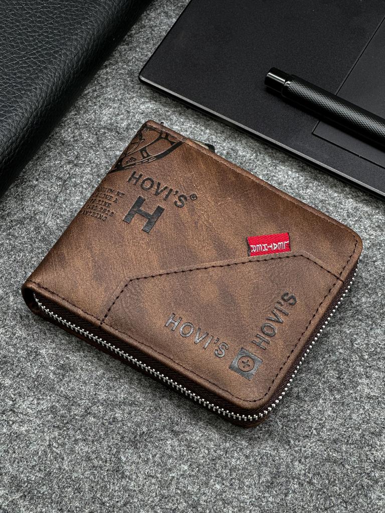 Zippered Slim Mens PU Wallet - Compact Size for Coins & Cards - Business Design