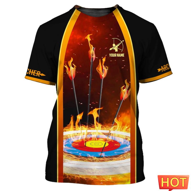 Modische Bogenschieß-T-Shirts für Herren, trendige Kurzarm-Shirts mit 3D-Druck und individuellem Namen, lockere, atmungsaktive Sport-T-Shirts
