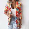 Office Lady Blazer Bunter Druck Slim Frühling Herbst Ziertaschen Floral Anzugjacke