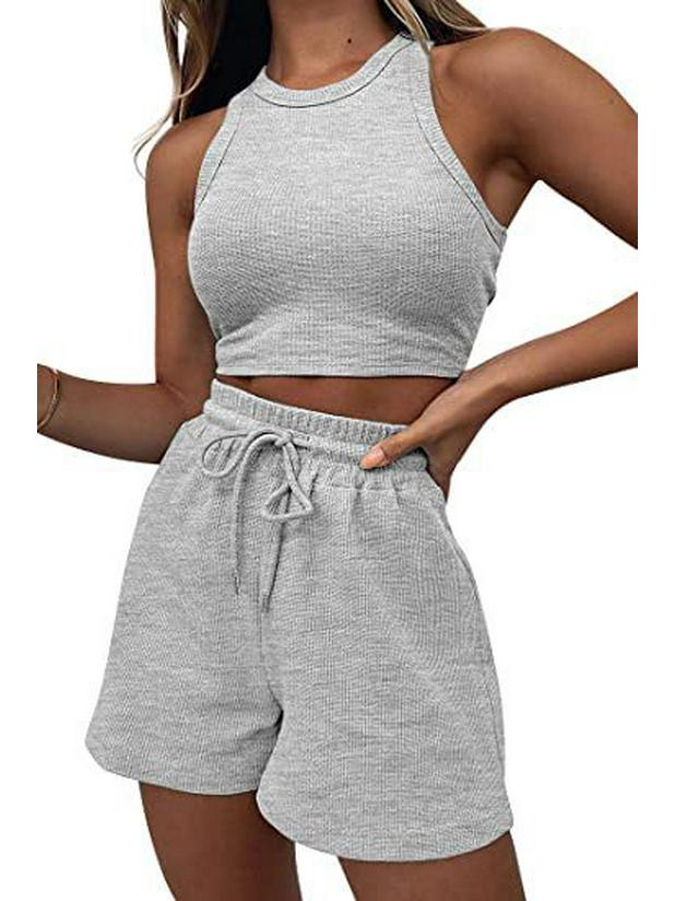 Women's Pajama Set: Sleeveless Sweatshirt & Drawstring Shorts
