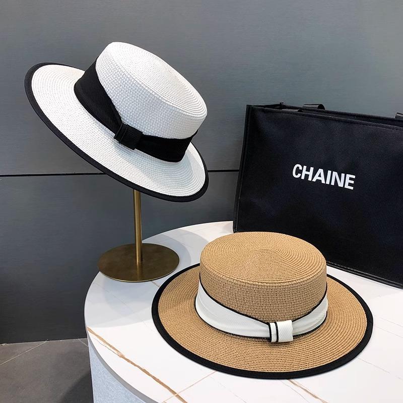 Flat Top Straw Hat Children's Summer 2025 New Straw Top Hat Seaside Sunshade Sunscreen Hat Beach Sun Hat
