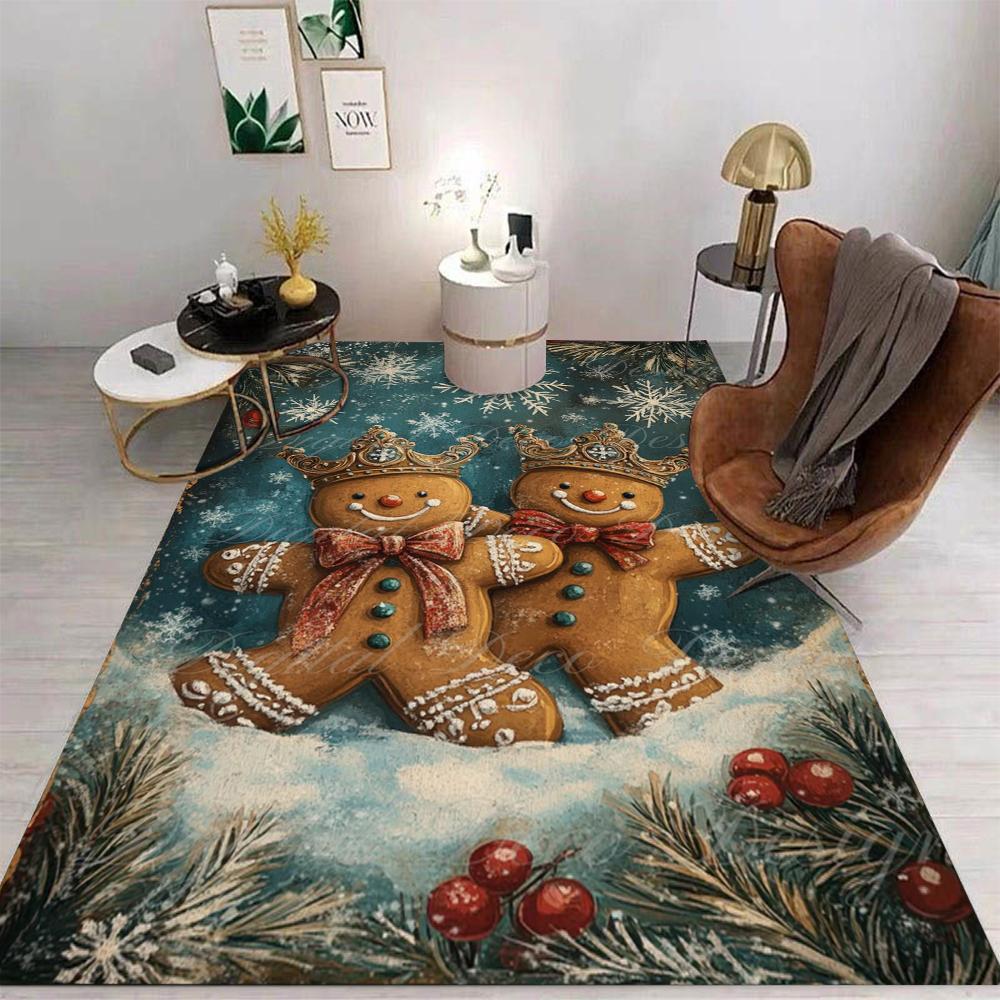 Decoración Del Hogar En Navidad O Decoración De Invierno En Estilo Festivo De Alfombras Impresas Con Patrones De Pan De Jengibre