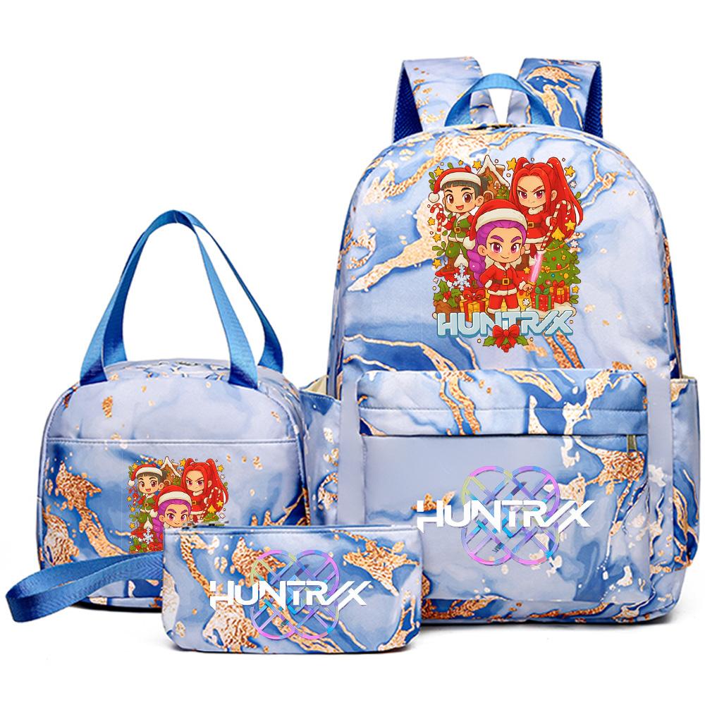 3Pcs/set Christmas K-pop Printed Backpack Handbag Pencil Case for Teenager Student Girl Boy Bookbag Schoolbag Women Large Capacity Travel Bag Kid Gift