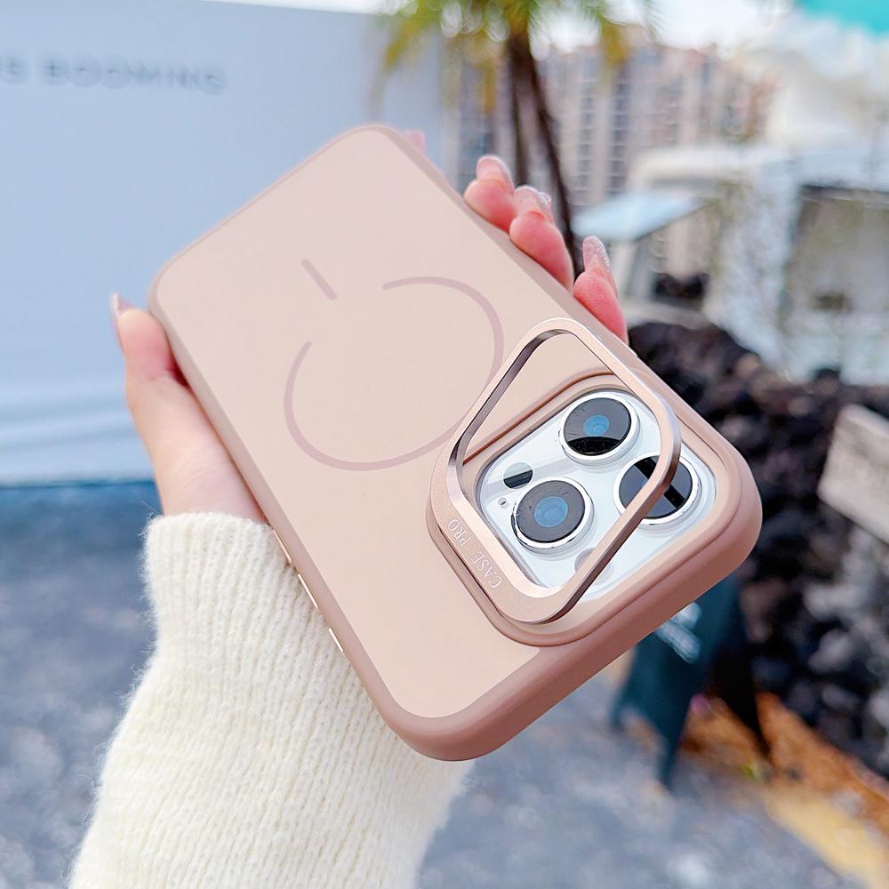 KEYSION Matte Skin Feel Lens Stand Phone Case for Magsafe for iPhone 16 Pro Max 16 Plus Magnetic Wireless Charging Shockproof Cover