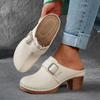 Chunky Heel Closed Toe Round Toe Women'S High Heels Leather Solid Color Memory Foam Sandals Women Fisherman Sandals For Women