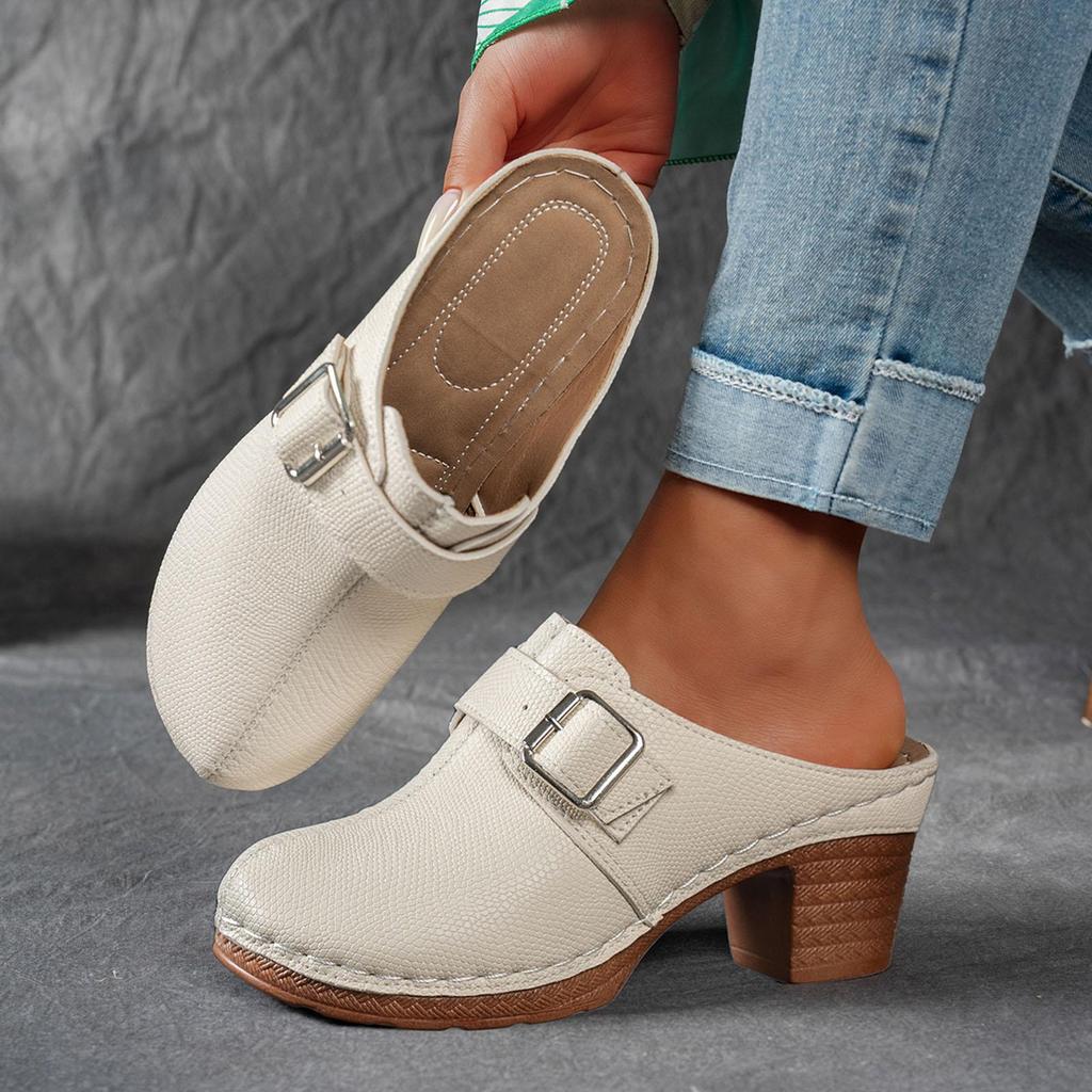 Chunky Heel Closed Toe Round Toe Women'S High Heels Leather Solid Color Memory Foam Sandals Women Fisherman Sandals For Women