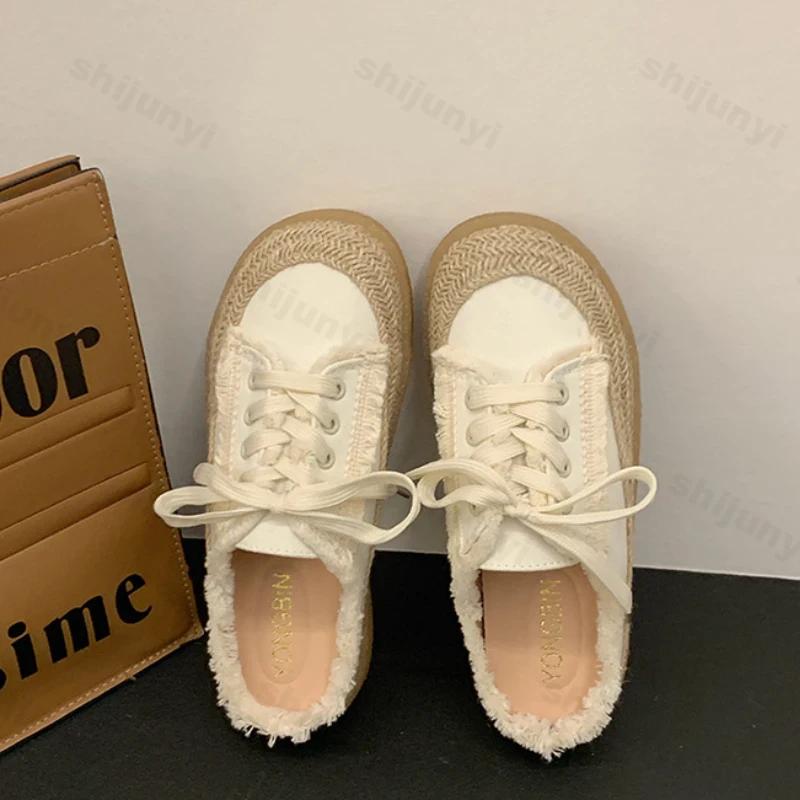 Mode Mode Lässige Schnür-Canvas-Schuhe für Damen 2024 Herbst Neu Designer Halbslipper Schuhe Damen Flache Lässige Sneakers Damen