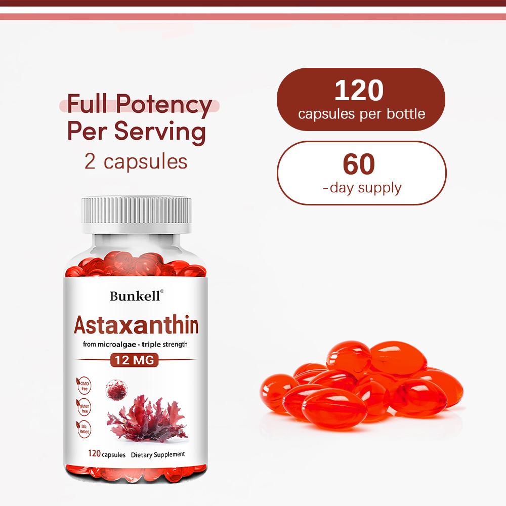 Astaxanthin, Aus Mikroalgen, Dreifache Stärke 12 mg, 120 Kapseln Nahrungsergänzungsmittel