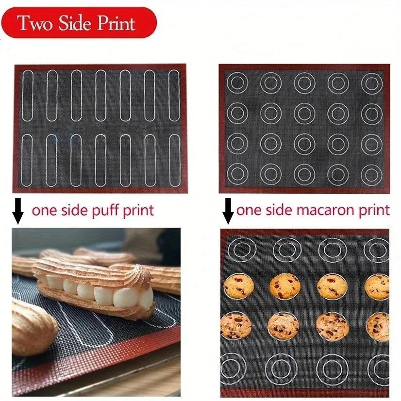 Aomily Silicone 30x40cm Two Sided In One Printing Macaroon Puff Baking Mat Non Stick Pastry Oven Cake Perforated Sheet Liner Mat