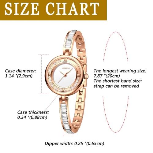 Women's Crystal Bracelet Bangle Watch with Analog Display, Diamonds, Roman Alphabet, and Sparkling Design. Cute, Stylish, and Simple Rose Gold Fashion