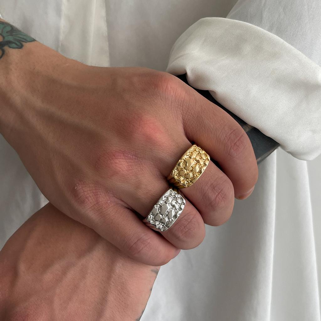 Men's New Natural Texture Alloy Ring Hip Hop Fashion Design Sense Versatile Hand Jewelry