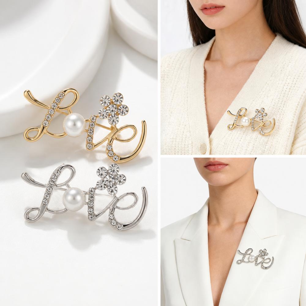 Faux Pearl Love Letter Brooch Decorative Brooch Pins New Lapel Pin Coats Jackets Hats