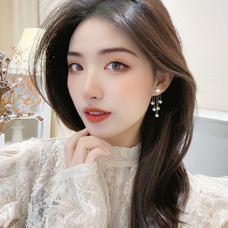 Beautiful Tassel Earrings with Pearls and Zirconium, Korean Style Jewelry, Tassel Drop Earrings… More