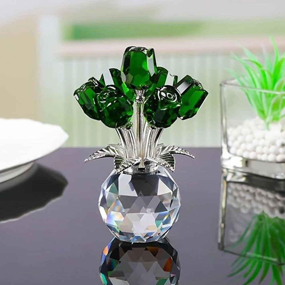 Crystal Rose Sculpture Reflect Handmade Rose Bouquet Ornaments Colorful Small Desktop Floral Decorations Valentine's Day