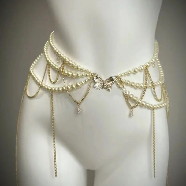 Multi Layered Waist Chain Beaded Belly Chain Bikini Decor with Floral Pearls Tassels Accents for Various Occasion