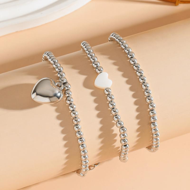 

3 Стильных Универсальных Эластичных Браслета с Сердечками из CCB и Бусинами для Подростков, Идеальны для Ежедневных Выходов и Отпускной Одежды, Идеальный Подарок на День Рождения