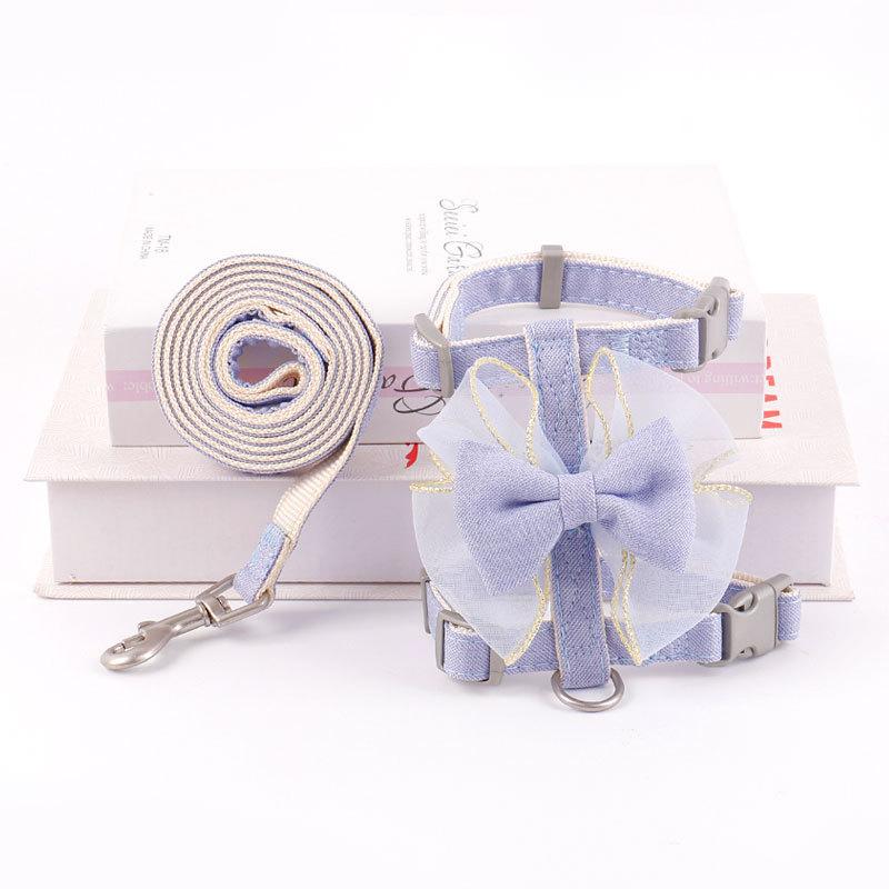 Princess Dog Cat Harness And Leash Set Lace Bowknot Pet Harness Vest Cat Accessories Adjustable Durable Puppy Collar for Walking