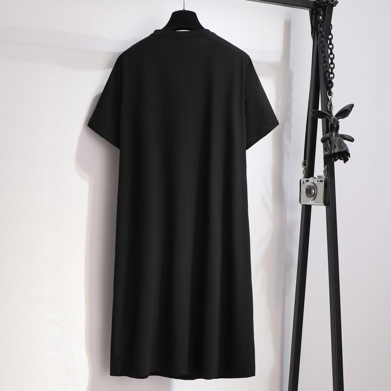 Übergröße Damen Sommer Kurzarm Neues entspanntes lässiges gerades mittellanges Kleid