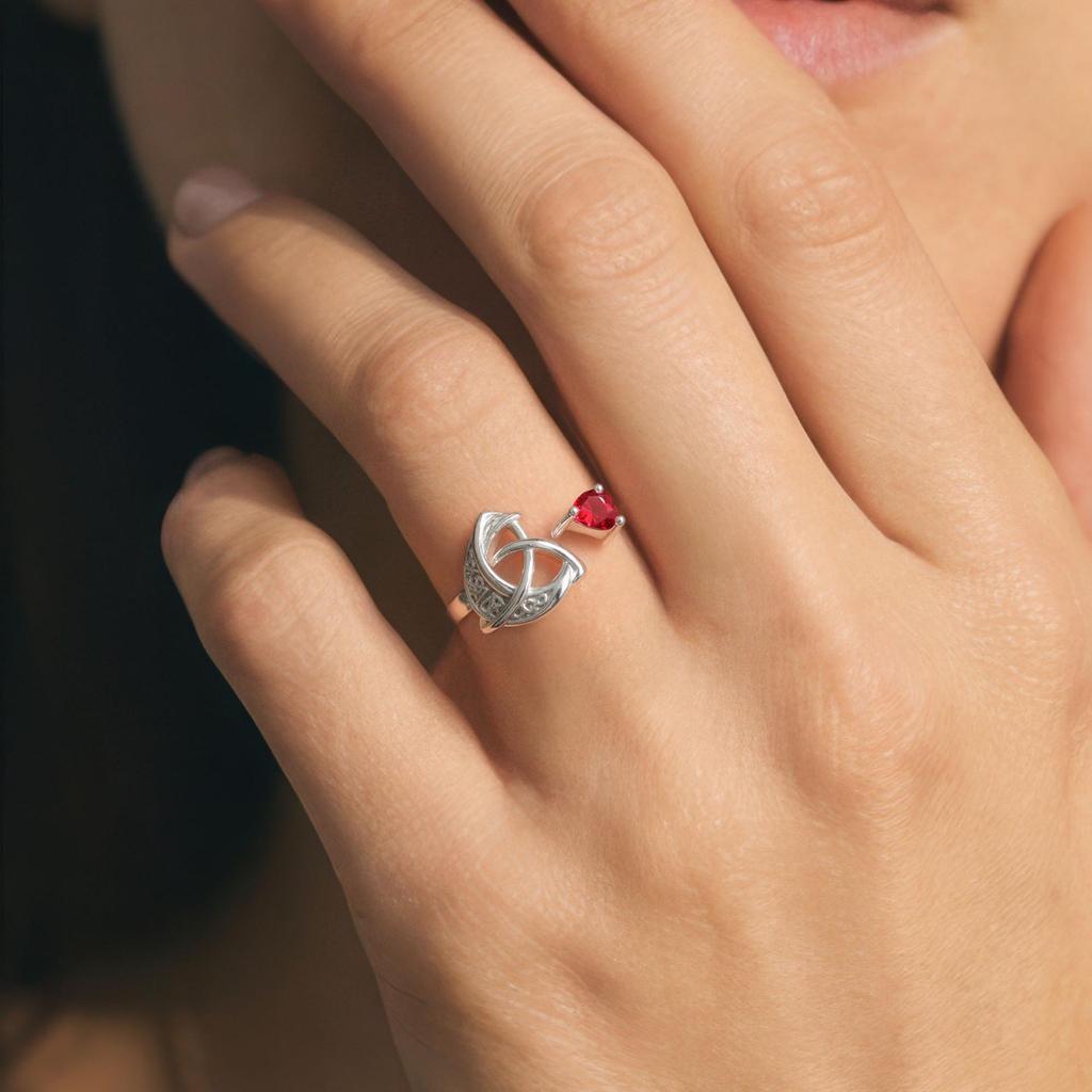 Celtic Knot Birthstone Heart Ring with Multi-Color Zirconia and Paved Diamonds - Retro Style Jewelry for Women