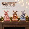 Kerstman Bureau Centerpiece Kerst Windmolen Houten Ornament, Decoratief Ambacht met Draaiend Peperkoekhuis Tafeldecor Bladen, Handgemaakt