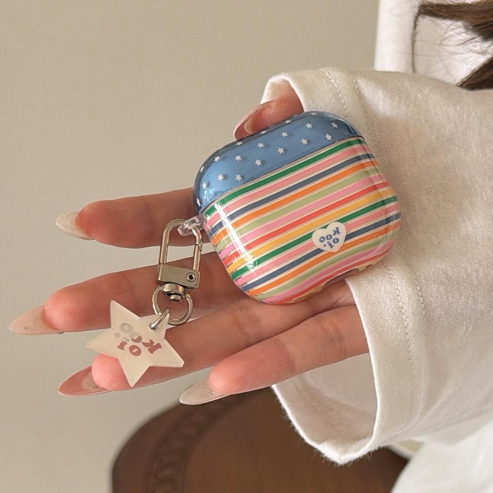 Retro Stripe Earphone Case Cute Blue Star Headphone Cover Capa for Airpdos Pro 3 Soft Protector for AirPods 4 3 2 1 Pro 2 Cases