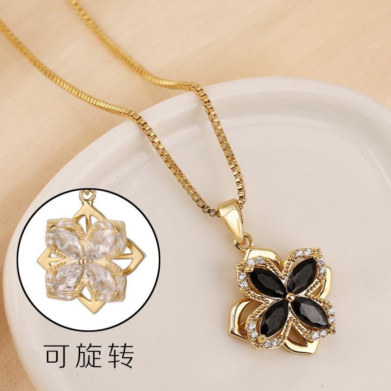 

Unique Titanium Steel Floral Rotating Zircon Necklace For Women With Eyecatching Design Perfect For Wedding And Gifts Travel Black Zircon Necklace