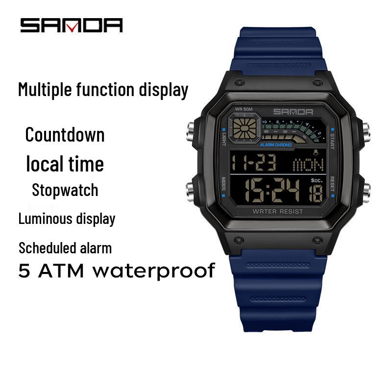 Sanda Sports Waterproof Square Electronic Watch for Teens - Unisex Fashionable and Simple Design