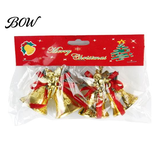 Eye-catching Christmas Decor Bell Ornament with Red Ribbon Bow, Small Jingle Durable Plastic Base Tree Hanging Decoration for Tree, Garland,