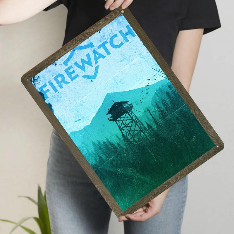 

Firewatch Tower Silhouette Metal Wall Art Mountain Forest Landscape Decor for Home Office 20x30cm（7.8x11.8inch）