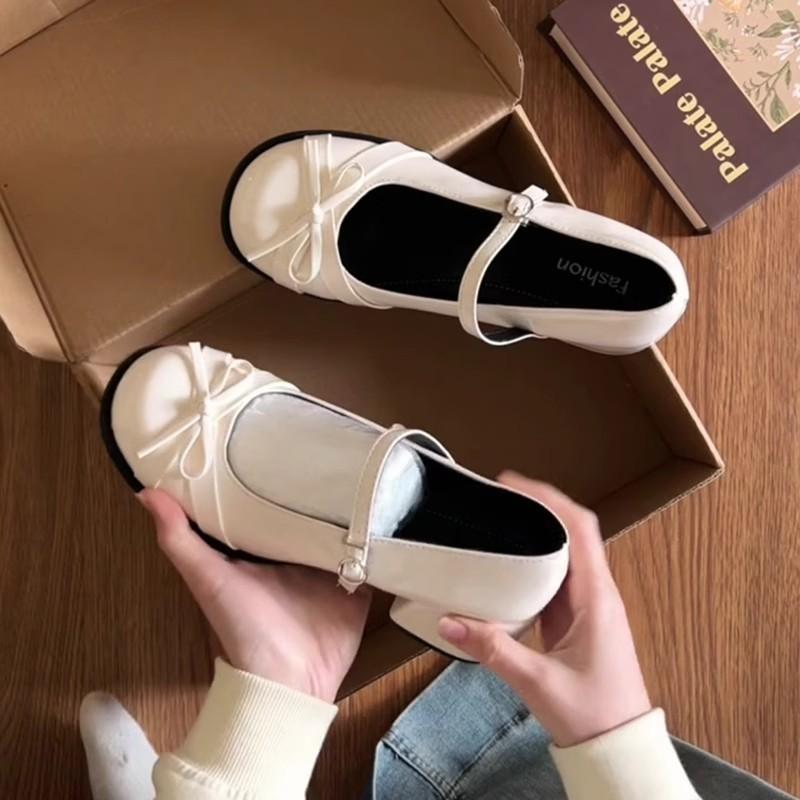 White Mary Jane Shoes Women's New Summer Bow Temperament Thick Heel Single Shoes Small Leather Shoes