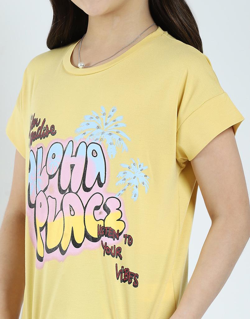 MONTE CARLO Girls Printed Round Neck Half Sleeve Top