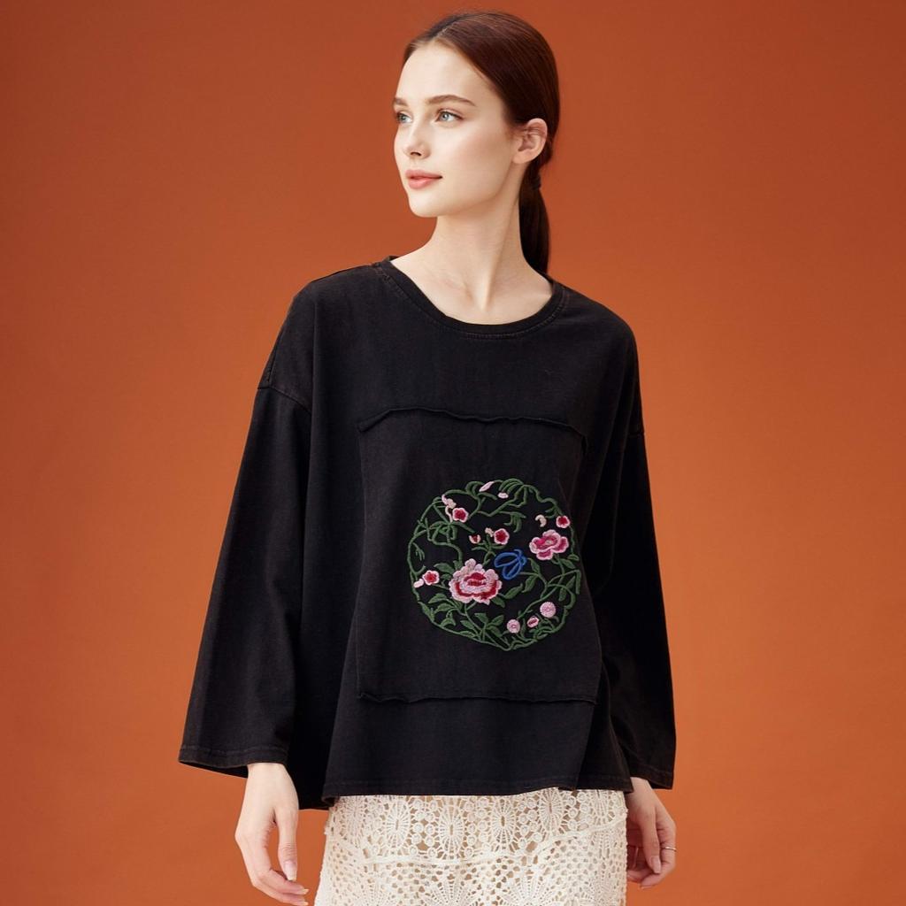 DIMANAF 2026 Summer Cotton T-shirt Women Flower printing Short Sleeve Loose Green Blue T-shirt