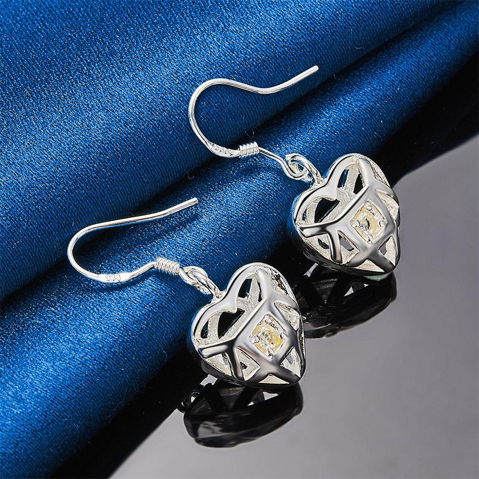Charming 925 Sterling Silver Exquisite Hollow Heart Zircon Earrings Women's Fashion Wedding Party Jewelry