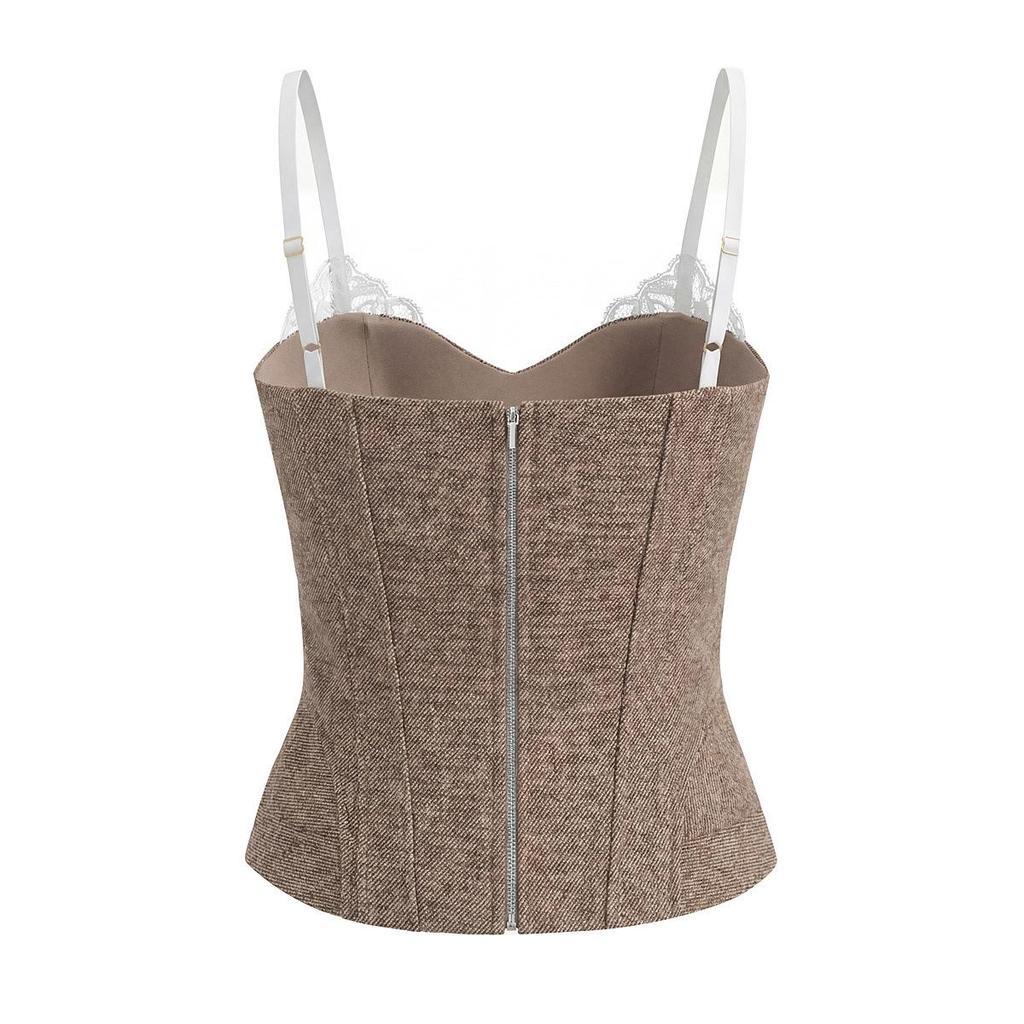 European French Style Slim-Fit Boned Strapless Waist-Cinching Outerwear Camisole Top for Women