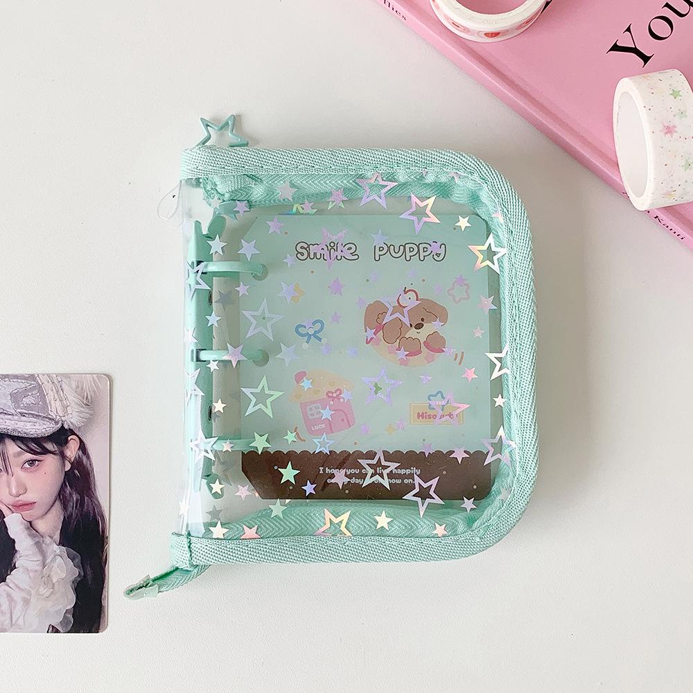 Korean Holographic Star PVC Card Holder - Cute Heart Zipper Album for Photocards & Journaling