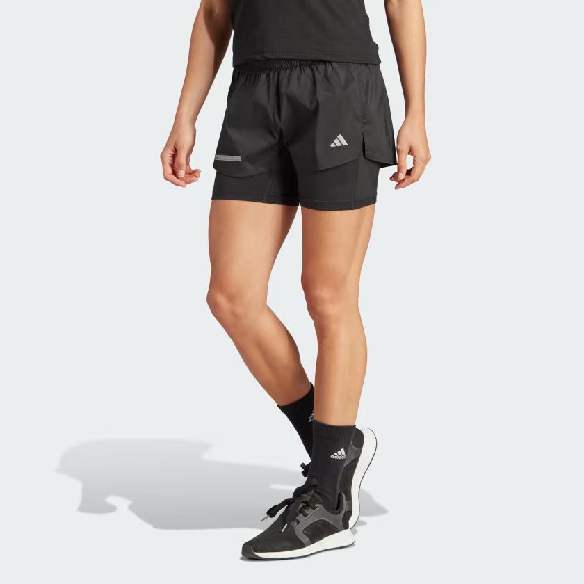 adidas Women Ultimate Two-in-One Aeroready Moisture-Wicking Reflective Running Shorts Recycled Polyester Black IM1866