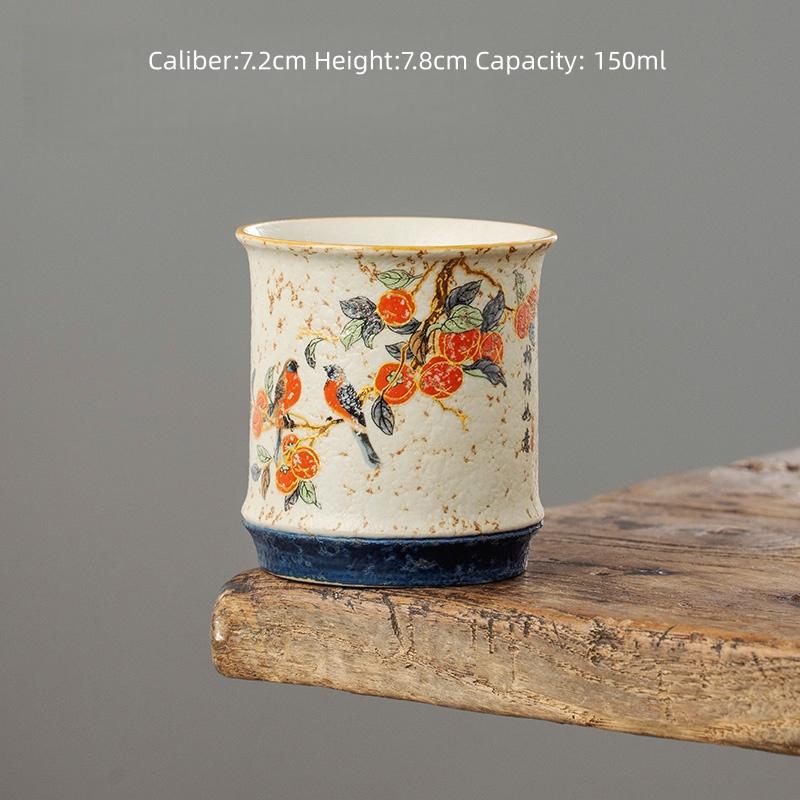 

150ml Hand-painted Persimmon Teacup Zen Ceramic High Straight Tube Teacup Personal Teacup Big Capacity Teacup Tea Ceremony 200ml