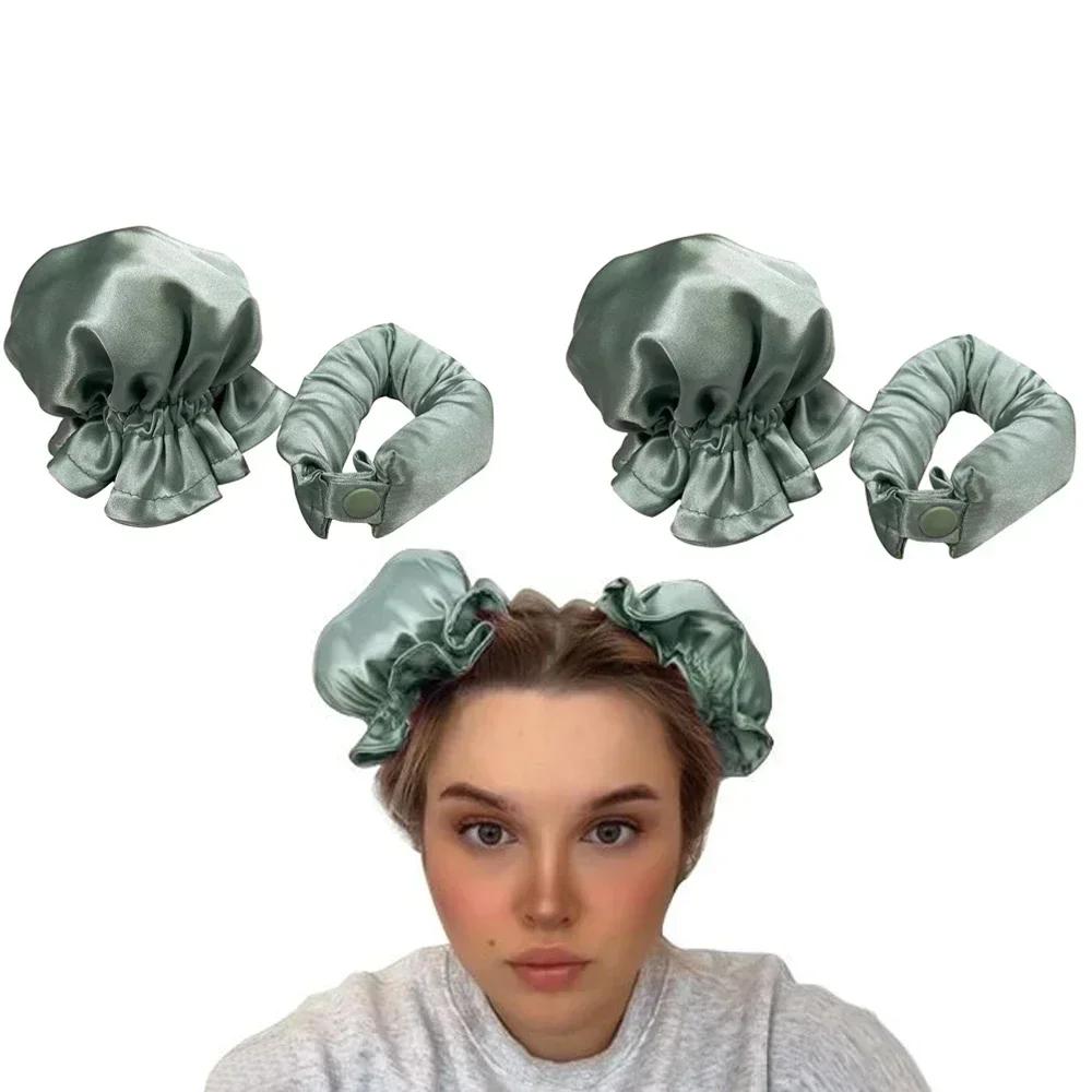 Heatless Hair Curler Satin Sleeping Cap Set No Heat Hair Rollers Curling Rod Headband Soft Curlers Lazy Curls Bonnet Night Hat