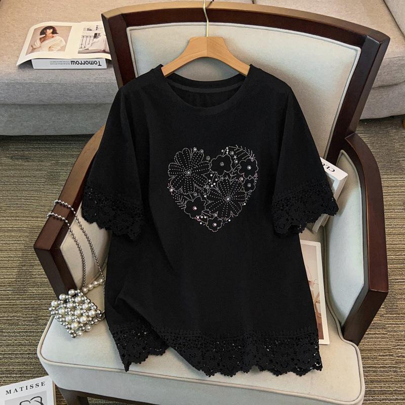 Plus Size Women's Loose Round Neck Mid-Length Short Sleeve T-shirt, Bust 150/160 cm, 200-350 jin Capacity