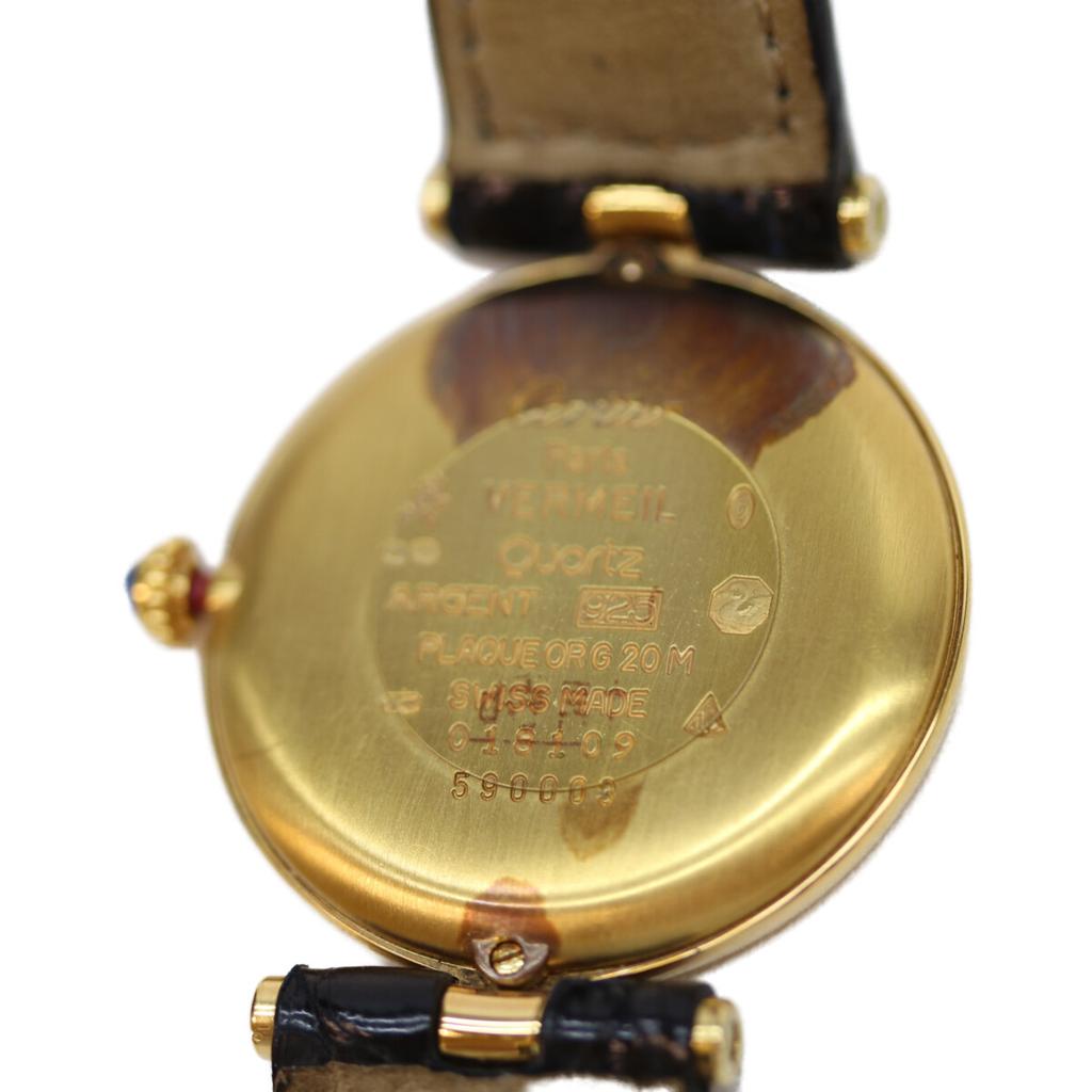 Cartier 925 Musi Vermeil LM Czarna Tarcza QZ Zegarki Skórzane Czarny / złotyUżywany