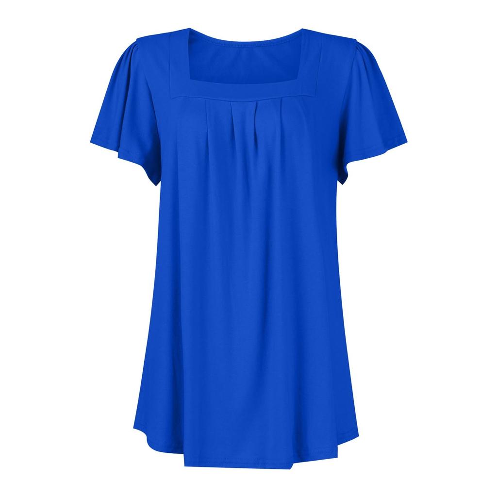Ladies Color Square Neck Short Sleeve Ruched Breathable Short Sleeve Top