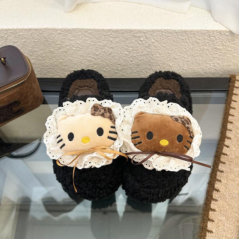 

Leopard print versatile fluffy slippers women s 2025 new autumn and winter home indoor non-slip cute outer cotton slippers 35