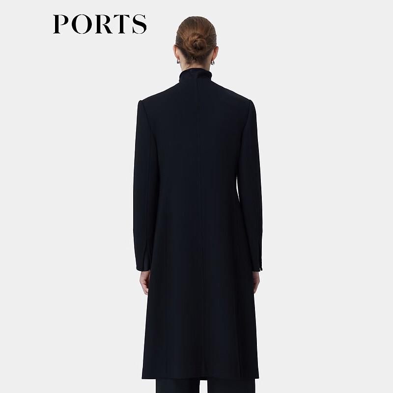 PORTS Women's Long-Sleeve Round Neck Mid-Length Wool Blend Coat
