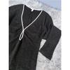 Export Single H Home Texture Uneven Feel Cotton Capable Work Clothing Ol Black Dress Low-Cut Sexy Design Long Sleeve Skirt