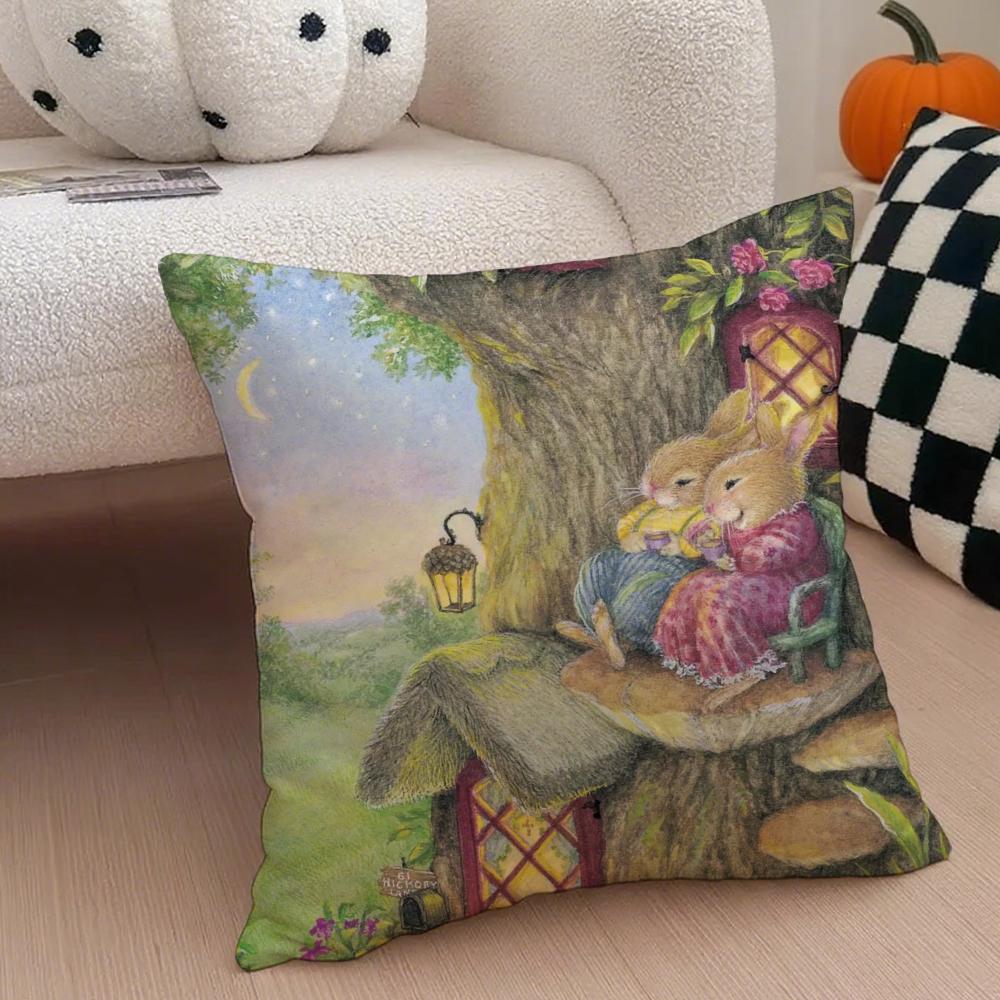 Religious Global Holiday Art Easter Rabbit Cushion Cover Throw Pillow Cover Hidden Button Durable Polyester Chair Cushion