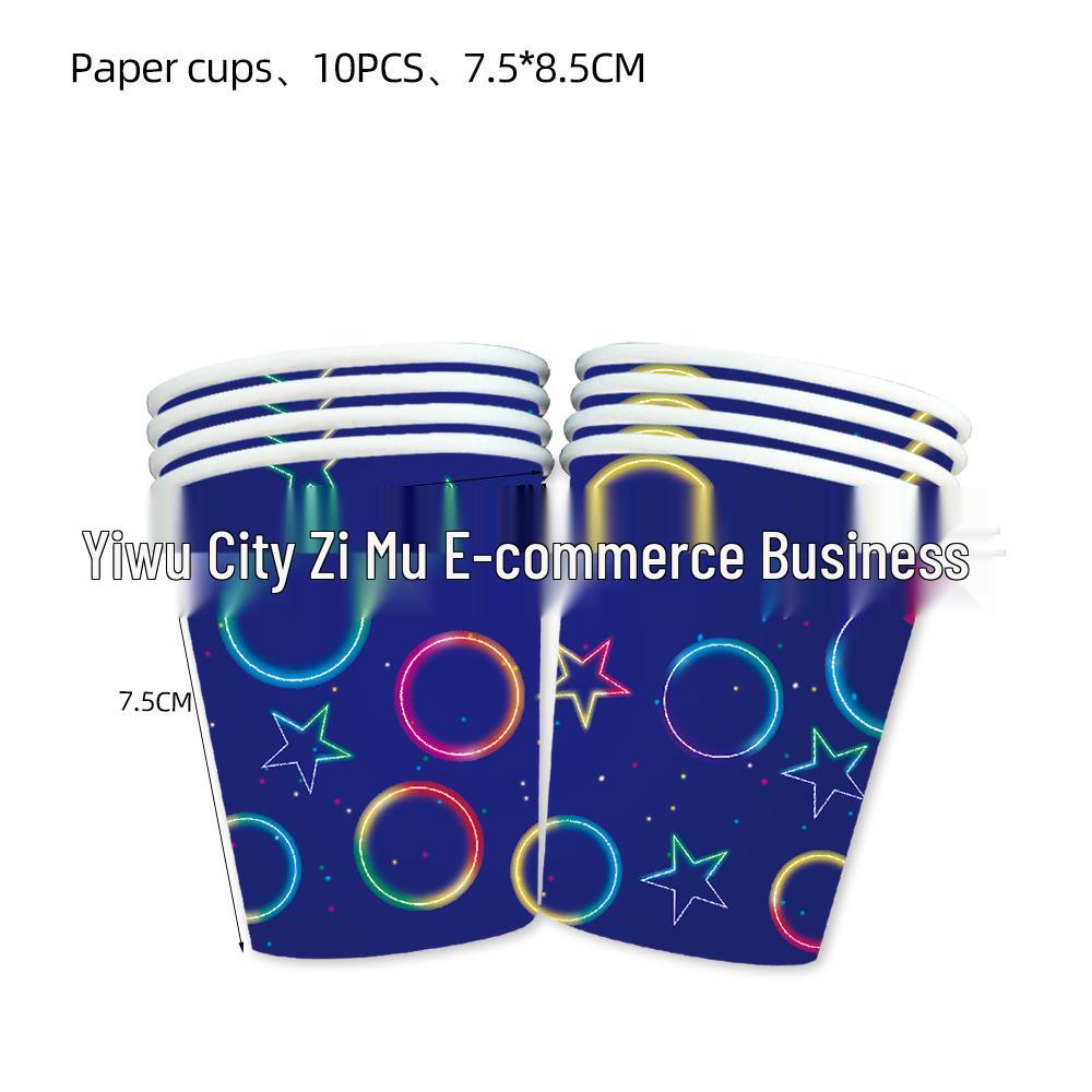 Neon Birthday Party Tableware Set: Plates, Cups, Napkins & Decorations