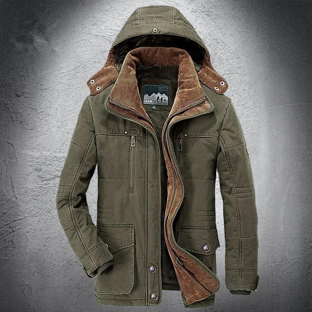 Solid Parkas Male Zipper Coat Large Size Clothing Parka Outdoor Men's Winter Jacket Plus Velvet Thick Warm Multi Pocket Jackets