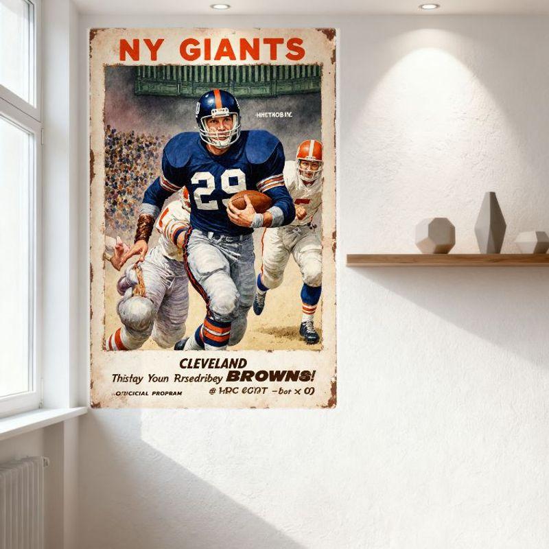 Latta Metallo Vintage Segno Cartello Partita Footballo NY Giants vs Cleveland Browns Poster Retro Partita di Football per Bar Pub Man Cave Decorazione Murale