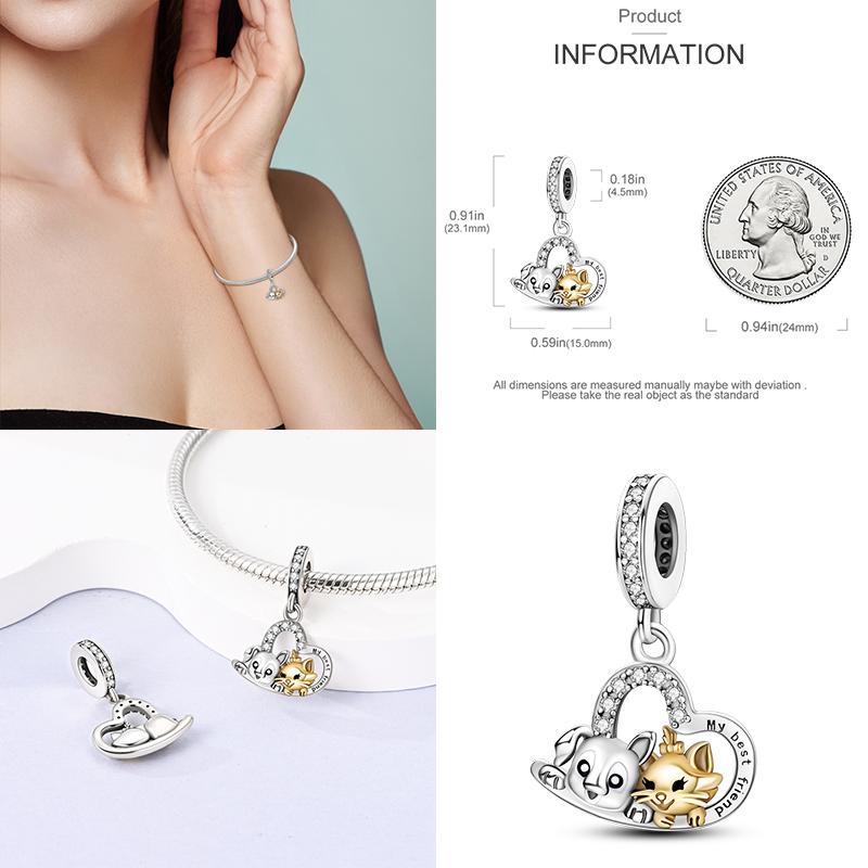 Breloques Compatibles Pour Bracelet DIY Argent 925 Série Jaune Cœur d'Amour Tournesol Lune Chat Breloques Vente Chaude S925 Fabrication de Bijoux DIY